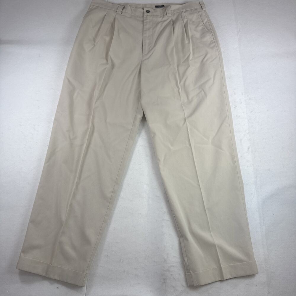 Ashworth Pro-Spin Golf Pants Mens 40x32 Pleated Cuffed Tan Khaki Pima Cotton
